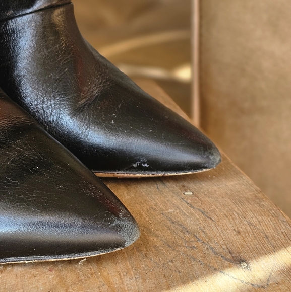 IRO Paris Black Leather Ruffle Ankle Boots - Picture 4 of 8